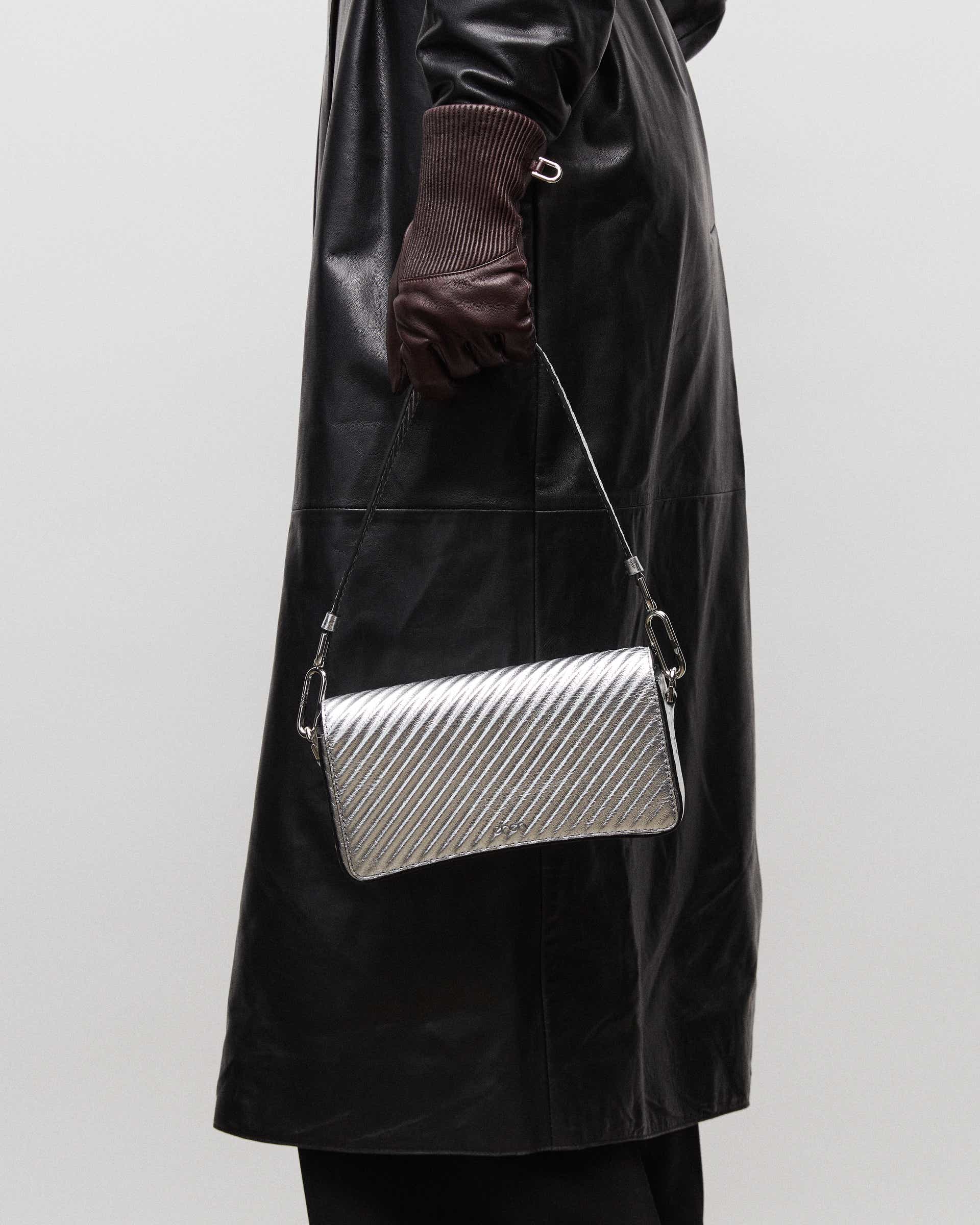 ECCO® Pinch Small Metallic Leather Shoulder Bag - Silver - Lifestyle image-1