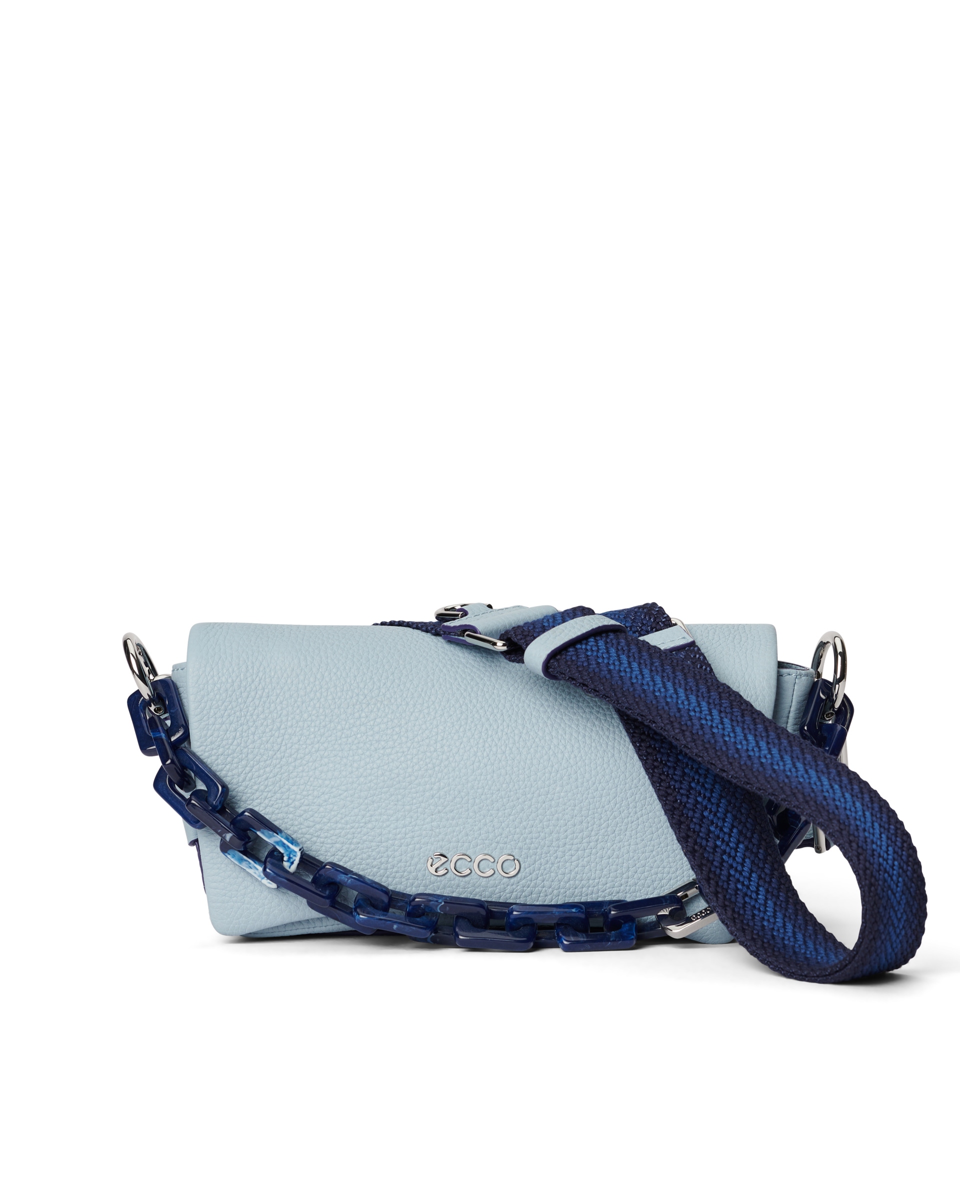 ECCO® Pinch Medium Soft Pebbled Chain Leather Crossbody Bag - Blue - Main