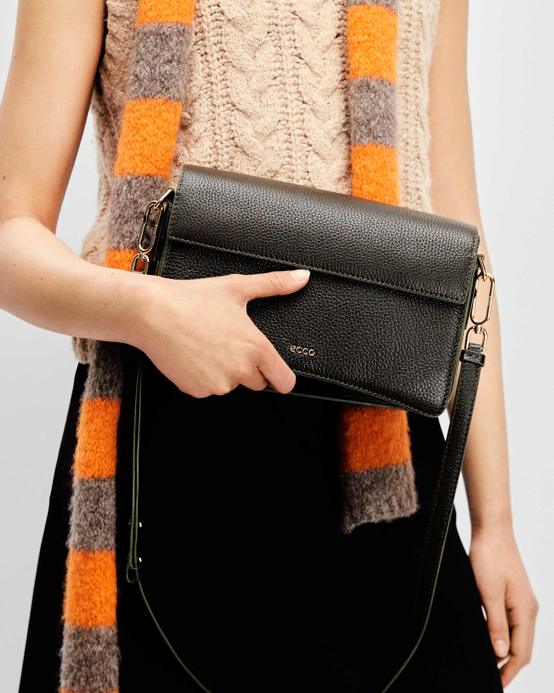 ECCO® Pinch Large Pebbled Leather Pinch Crossbody Bag - Black - Lifestyle image-1